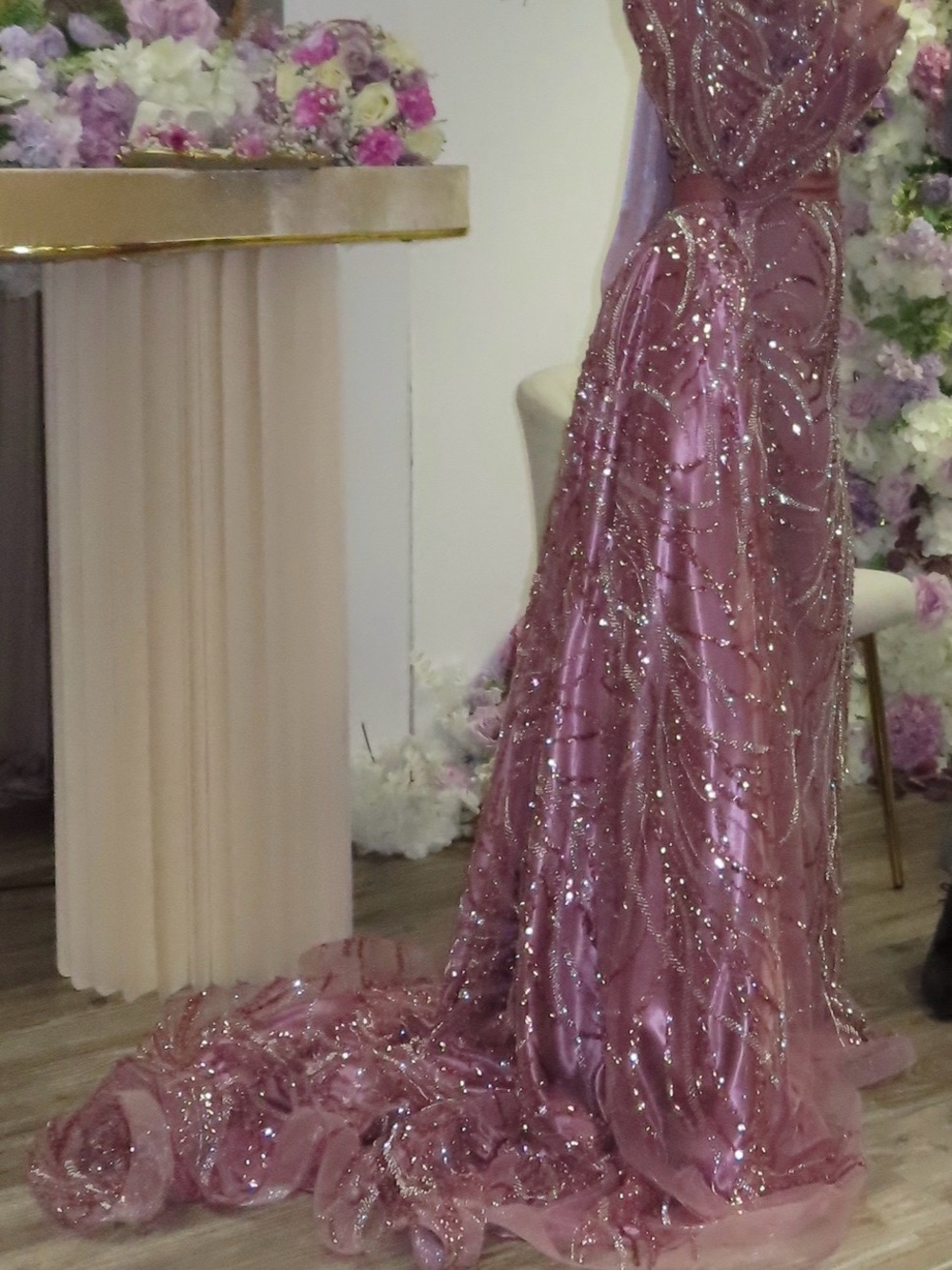 Elegant Rose Pink Sequin Evening Gown